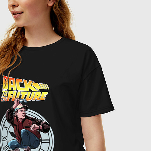 Женская футболка оверсайз Marty hoverboard / Черный – фото 3