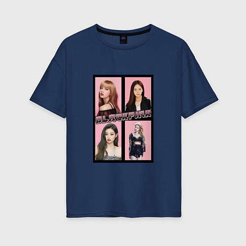 Женская футболка оверсайз Blackpink K-pop группа / Тёмно-синий – фото 1