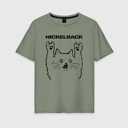 Женская футболка оверсайз Nickelback - rock cat / Авокадо – фото 1
