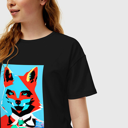 Женская футболка оверсайз Морда лисы - поп-арт - нейросеть / Черный – фото 3