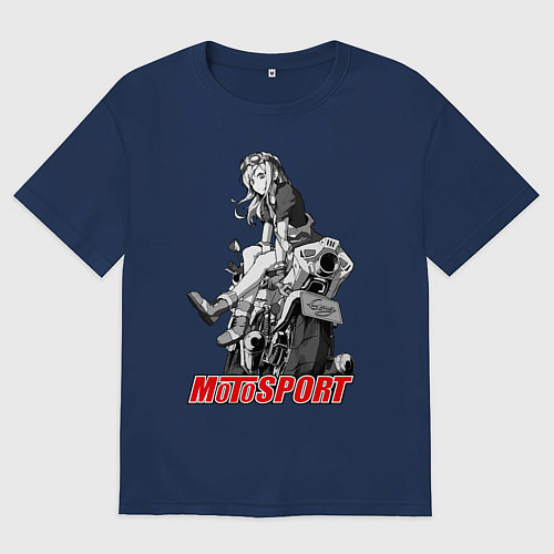 Женская футболка оверсайз Moto girl / Тёмно-синий – фото 1