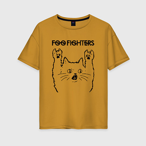 Женская футболка оверсайз Foo Fighters - rock cat / Горчичный – фото 1