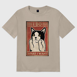 Футболка оверсайз женская I do what I want кот и фак, цвет: миндальный