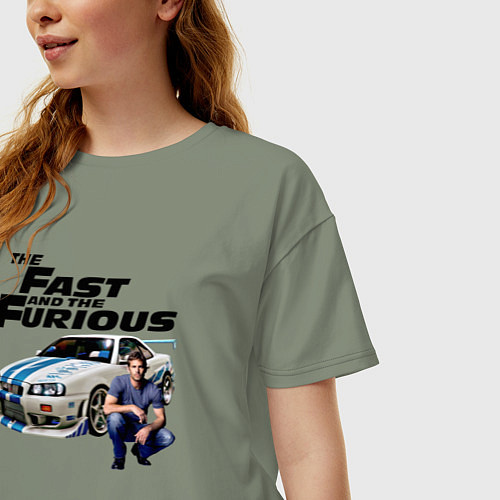 Женская футболка оверсайз Брайан ОКоннер Nissan Skyline R34 / Авокадо – фото 3