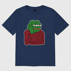 Футболка оверсайз женская Лягушонок Пепе вымотался, цвет: тёмно-синий