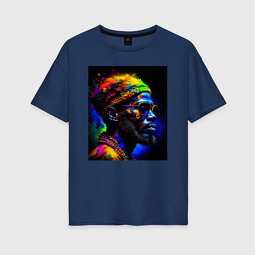 Женская футболка оверсайз Красочный портрет от нейросети / Тёмно-синий – фото 1