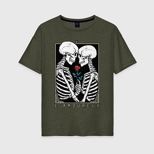Женская футболка оверсайз Skeleton - lamoureux / Меланж-хаки – фото 1