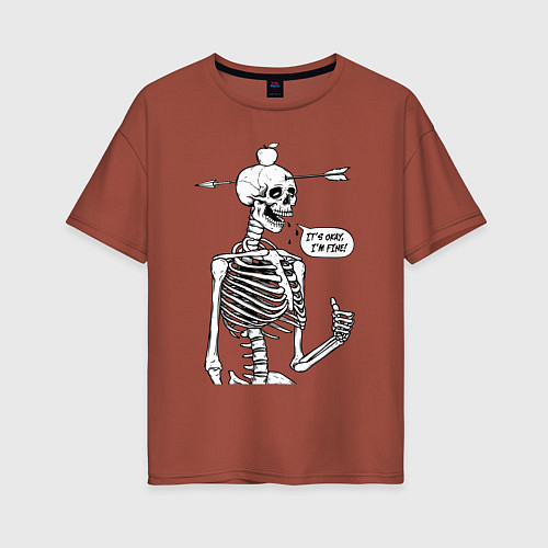 Женская футболка оверсайз Skeleton - i am fine / Кирпичный – фото 1