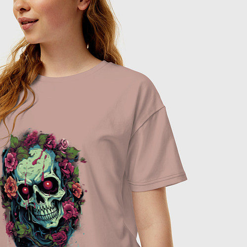 Женская футболка оверсайз Зомби из Цветов / Пыльно-розовый – фото 3