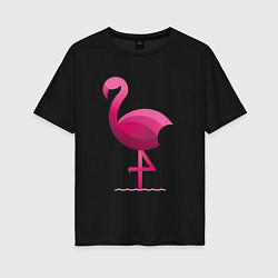 Футболка оверсайз женская Фламинго минималистичный, цвет: черный