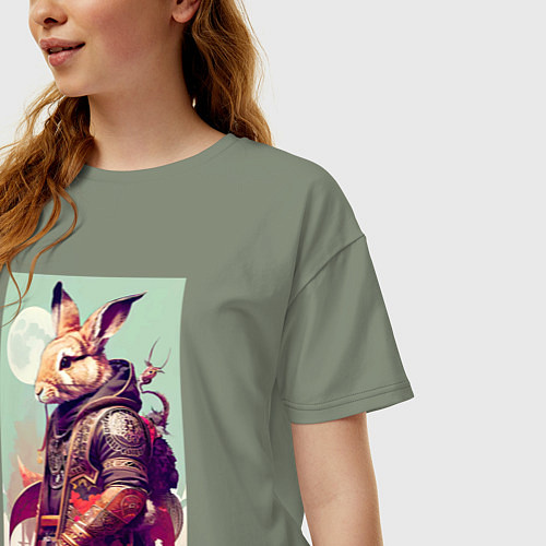 Женская футболка оверсайз Кролик на фоне луны - нейросеть / Авокадо – фото 3