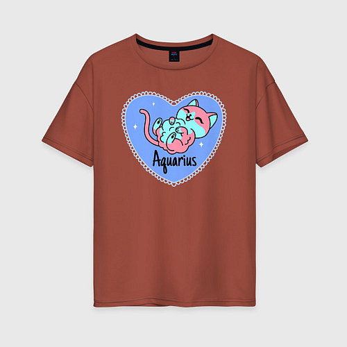 Женская футболка оверсайз Пушистый котик - водолей / Кирпичный – фото 1