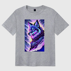 Женская футболка оверсайз Светящийся волк - нейросеть - поп-арт