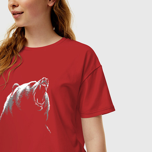 Женская футболка оверсайз Торс рычащего медведя / Красный – фото 3