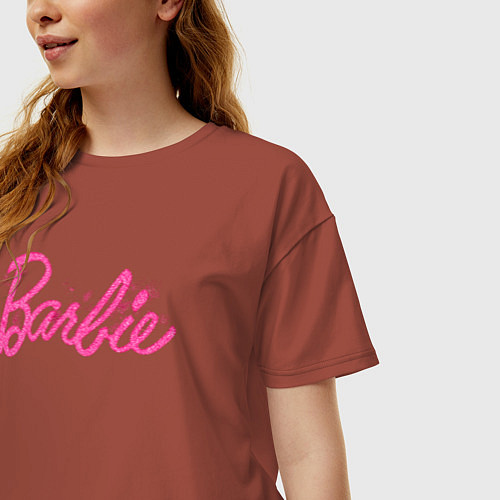 Женская футболка оверсайз Блестящий логотип Барби / Кирпичный – фото 3