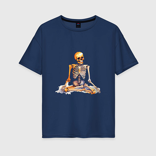 Женская футболка оверсайз Скелет в позе лотоса / Тёмно-синий – фото 1