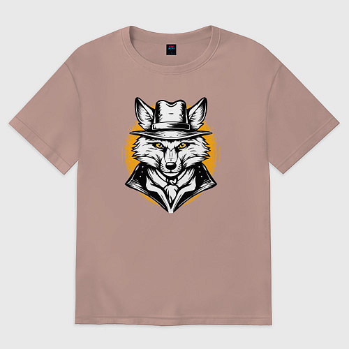 Женская футболка оверсайз Лис в шляпе Дикий Запад / Пыльно-розовый – фото 1