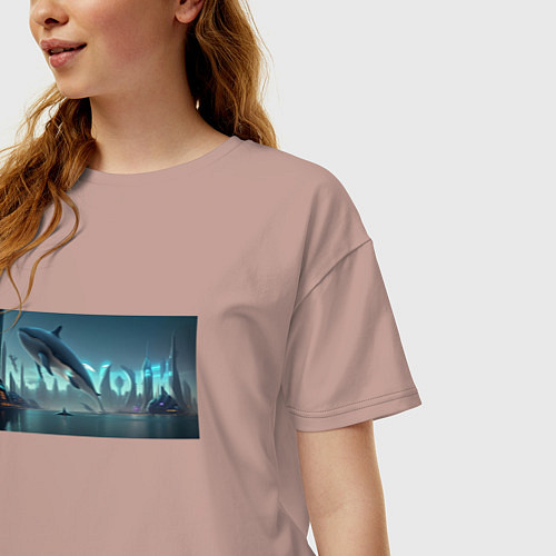 Женская футболка оверсайз Скрытый текст New York / Пыльно-розовый – фото 3