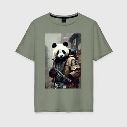 Женская футболка оверсайз Cool panda - cyberpunk - warrior