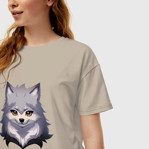 Женская футболка оверсайз Милая волчица / Миндальный – фото 3