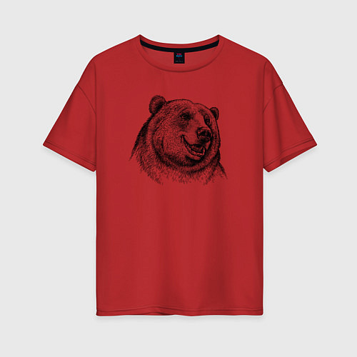 Женская футболка оверсайз Медведь улыбается / Красный – фото 1