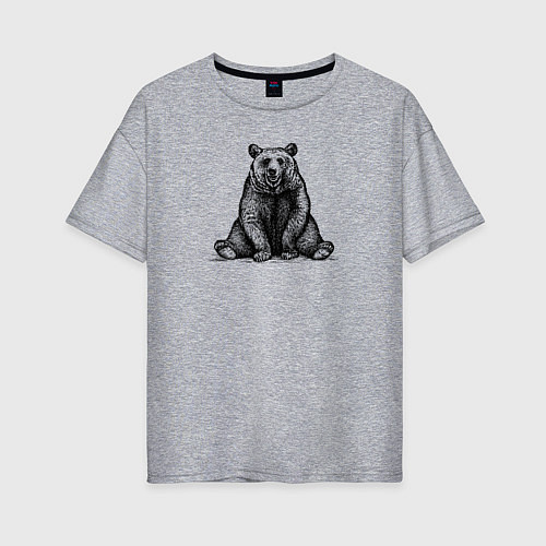 Женская футболка оверсайз Медведь сидит / Меланж – фото 1