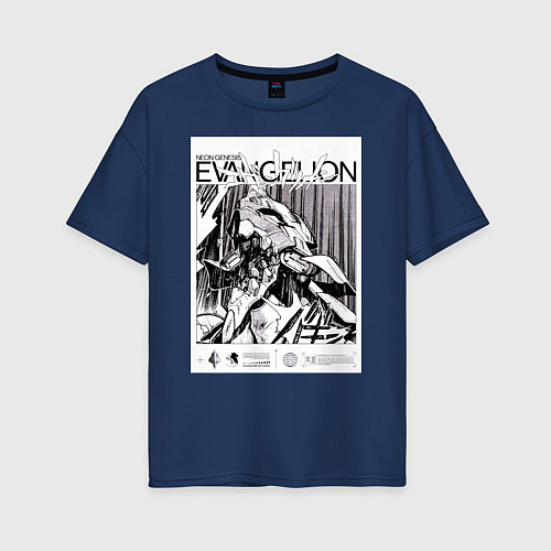 Женская футболка оверсайз Евангелион арт / Тёмно-синий – фото 1