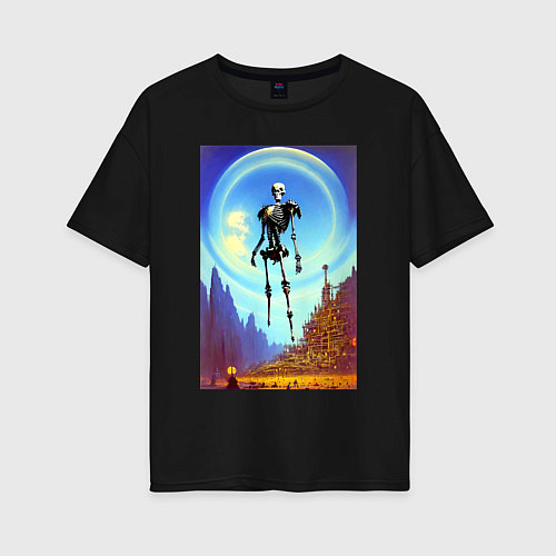 Женская футболка оверсайз Призрак древнего города - нейросеть / Черный – фото 1