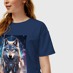 Футболка оверсайз женская Шаман волк, цвет: тёмно-синий — фото 2