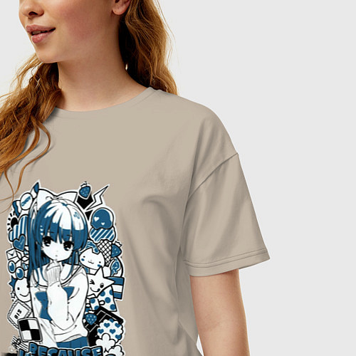 Женская футболка оверсайз Аниме футболка -Sakura Koharu / Миндальный – фото 3