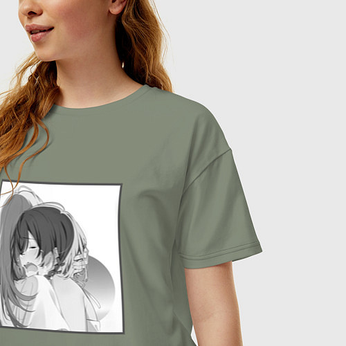 Женская футболка оверсайз Слёзы Кукуру - Акватоп белого песка / Авокадо – фото 3