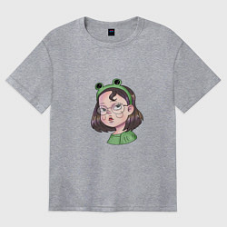 Футболка оверсайз женская Девочка лягушка, цвет: меланж