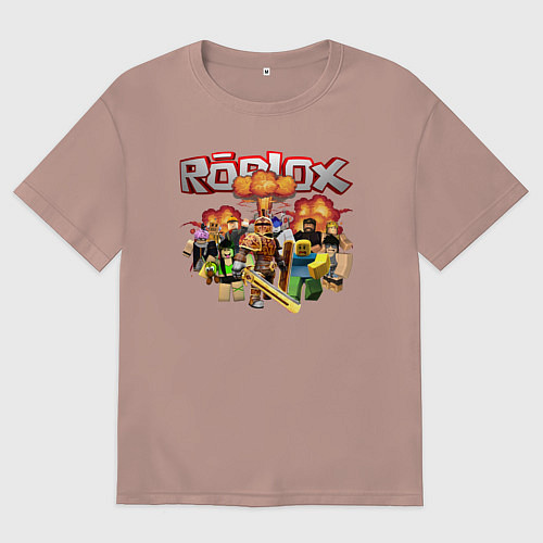 Женская футболка оверсайз Роблокс на фоне взрыва roblox / Пыльно-розовый – фото 1