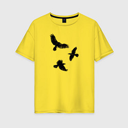 Футболка оверсайз женская Птицы черные вороны, цвет: желтый