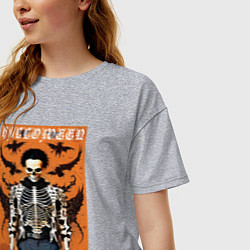 Футболка оверсайз женская Cool skeleton - poster - halloween, цвет: меланж — фото 2