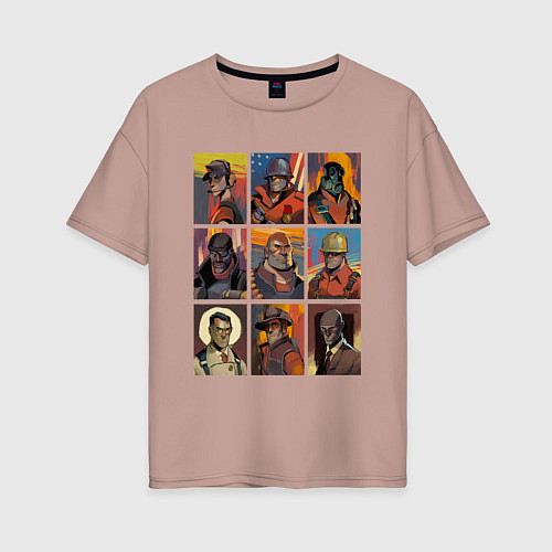 Женская футболка оверсайз Team fortress 2 - портреты персонажей / Пыльно-розовый – фото 1