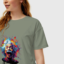 Футболка оверсайз женская Эйнштейн с языком в краске, цвет: авокадо — фото 2