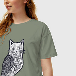 Футболка оверсайз женская Кошка сова, цвет: авокадо — фото 2