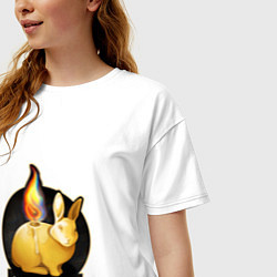 Футболка оверсайз женская Кролик свеча детка я огонь, цвет: белый — фото 2
