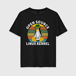 Футболка оверсайз женская Пингвин ядро линукс, цвет: черный
