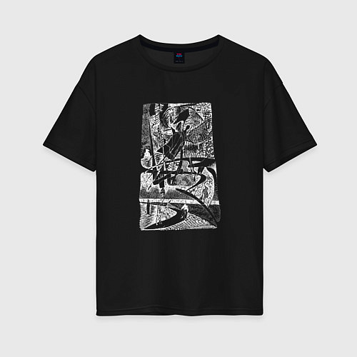 Женская футболка оверсайз Черно-белые сны - раз / Черный – фото 1