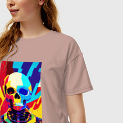 Футболка оверсайз женская Pop art skull, цвет: пыльно-розовый — фото 2