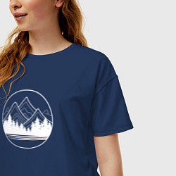 Футболка оверсайз женская Горы и лес минимализм, цвет: тёмно-синий — фото 2