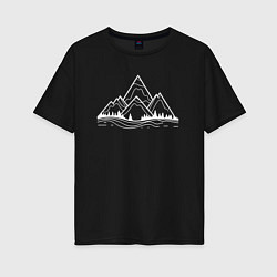 Футболка оверсайз женская Лес и горы минимализм, цвет: черный