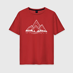 Футболка оверсайз женская Лес и горы, цвет: красный