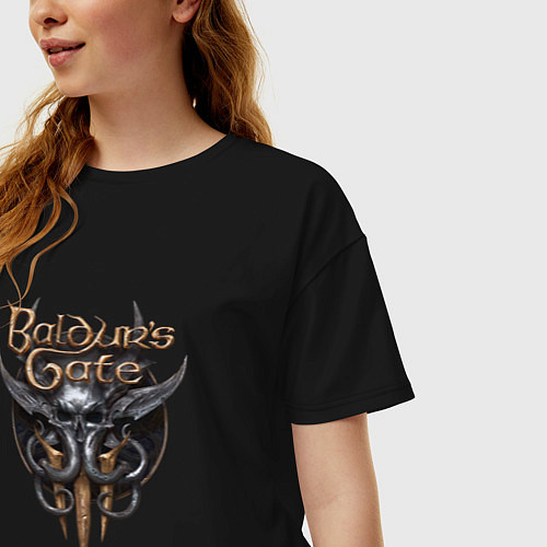 Женская футболка оверсайз Baldurs Gate 3 - logotype / Черный – фото 3
