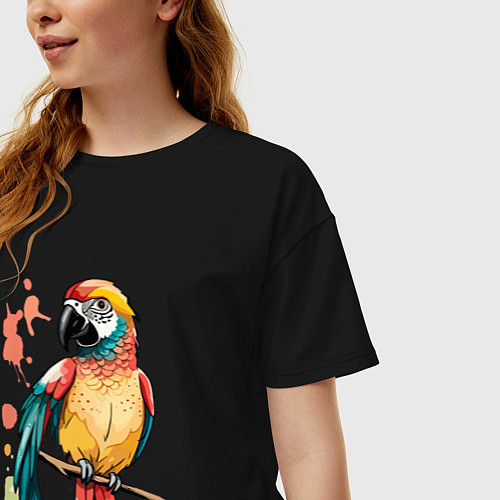 Женская футболка оверсайз Попугай в брызгах краски / Черный – фото 3