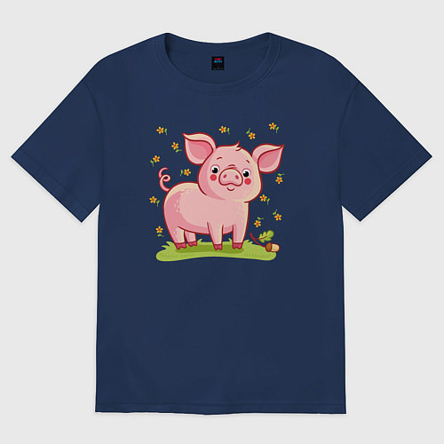 Женская футболка оверсайз Розовый поросёнок / Тёмно-синий – фото 1