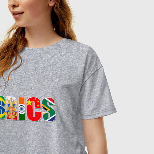 Женская футболка оверсайз Надпись: BRICS / Меланж – фото 3