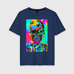 Футболка оверсайз женская Cool skull - pop art - vogue, цвет: тёмно-синий